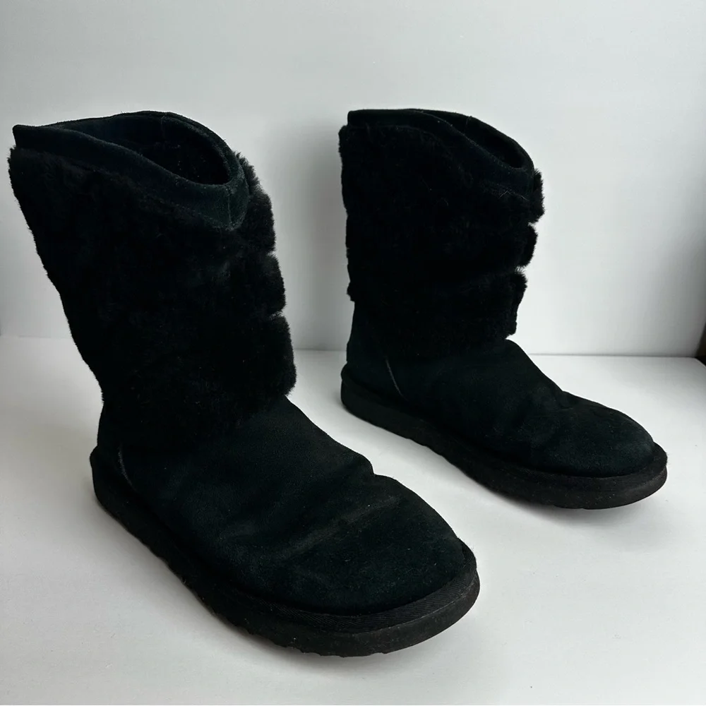 Ugg Tania Boots Women's Size 9 Shoes Shearling Chevron Black Winter Snow Outdoor